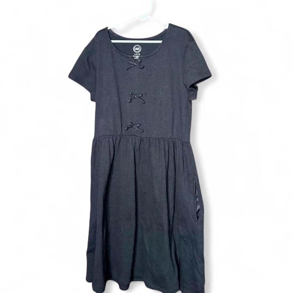 Wonder Nation Black Babydoll Dress with Ribbon Detail Size L 10-12